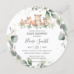 Invitación Moda vegetal Animales Woodland Baby Shower Neutral