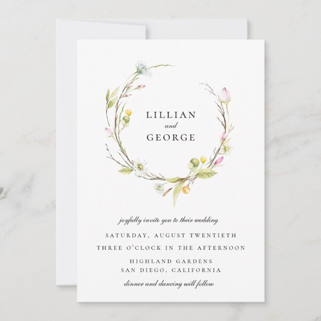Invitación Moda verano Flor silvestre Floral Boda de guirnald (Anverso)