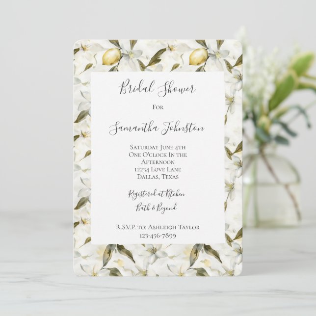 Invitación Moda Verano Siciliano Lemons Floral Bridal Shower (Anverso de pie)