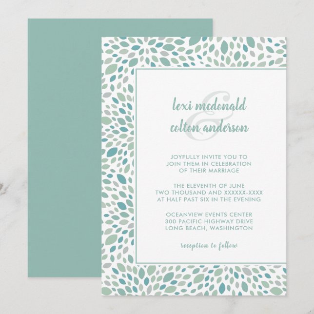 Invitación Moda Verde Abstracto Boda Floral Marítimo (Anverso / Reverso)