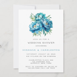Invitación Moda Verde azulada Blue Peony Flower Wedding Showe