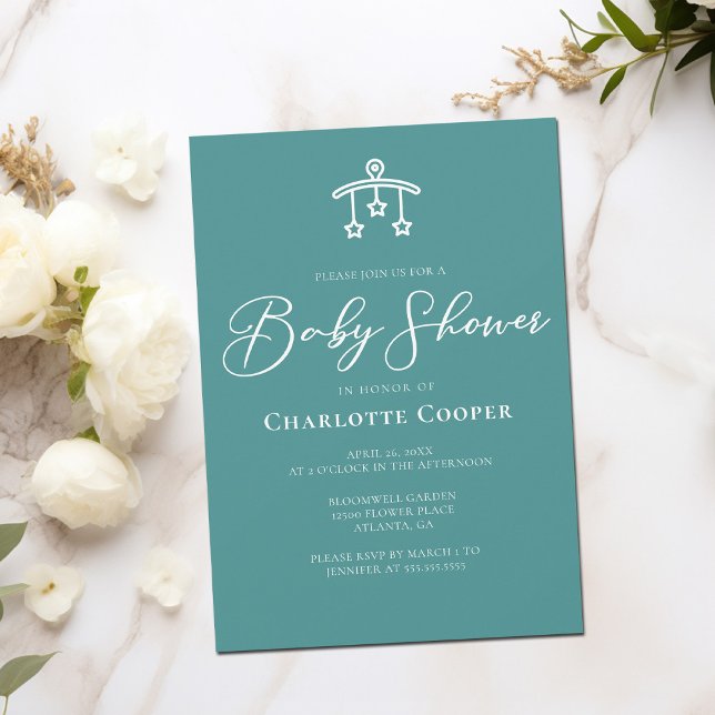 Invitación Moda Verde azulada Tipografía Blanca Baby Shower (Subido por el creador)