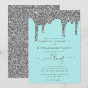 Invitación Moda Verde azulada y plateada Purpurina Dris Boda