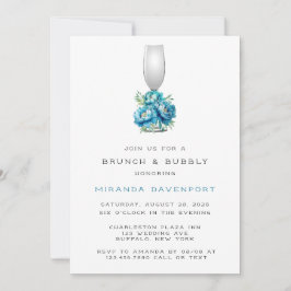 Invitación Moda Verde azulado Blue Peony Flower Brunch & Bubb