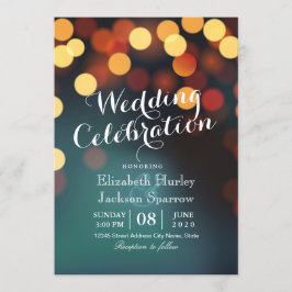 Invitación Moda Verde azulado Bokeh Purpurina String Lights B