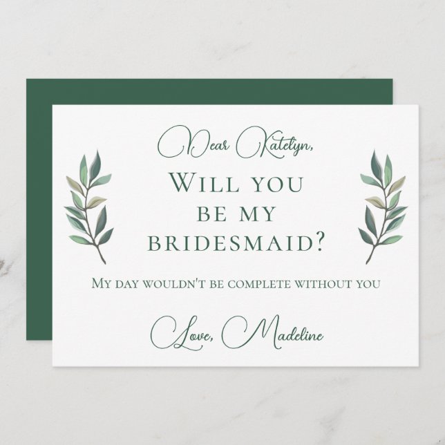 Invitación Moda Verde Botánica Serás Mi Novia (Anverso / Reverso)