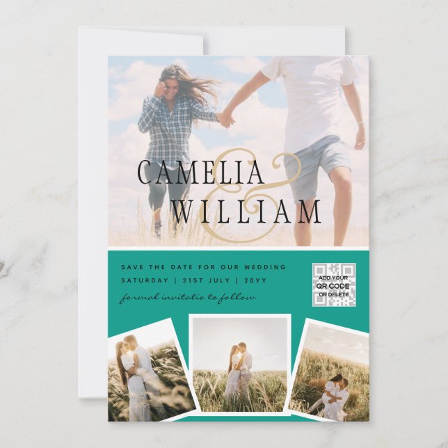 Invitación Moda Verde Fotomía Invitar Código QR Guardar fecha (Anverso)