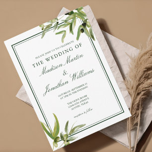 Invitación Moda Verde Hojas de Oliva Botánica Verde Boda Jard