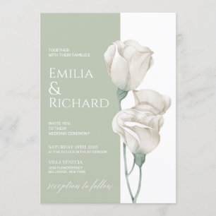 Invitación Moda verde pastel polvo boda floral blanco