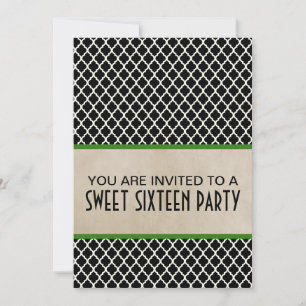 Invitación Moda verde Quatrefoil Sweet 16 Invite