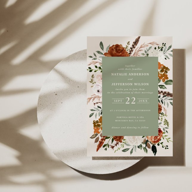 Invitación Moda verde sabio floral detalles de boda elegante  (Subido por el creador)