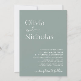 Invitación Moda verde sabio guión código QR Boda de fotos