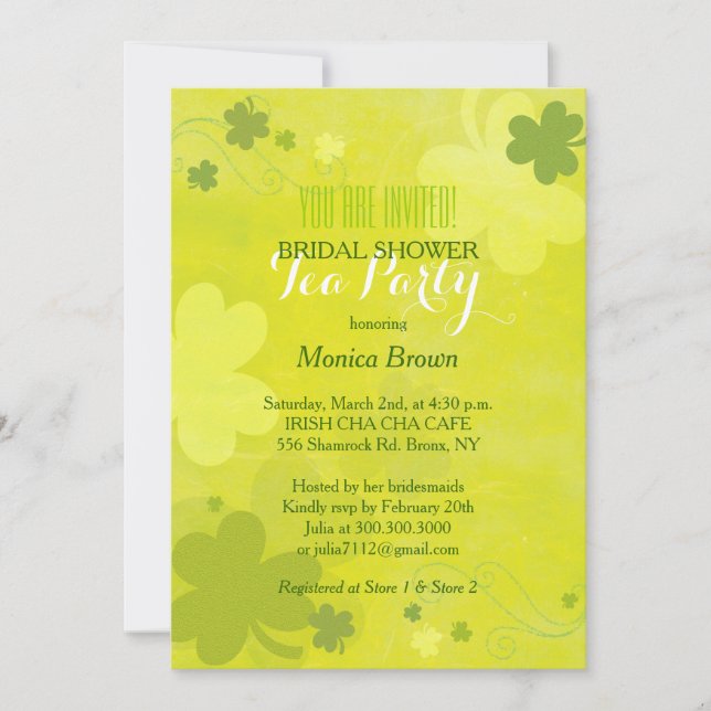 Invitación Moda Verde Shamrock Fiesta de ducha de novia irlan (Anverso)