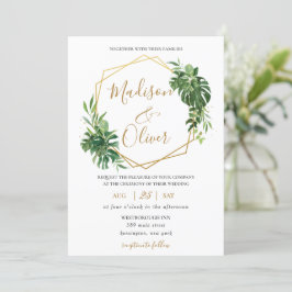 Invitación Moda Verde tropical Boda geométrico de oro