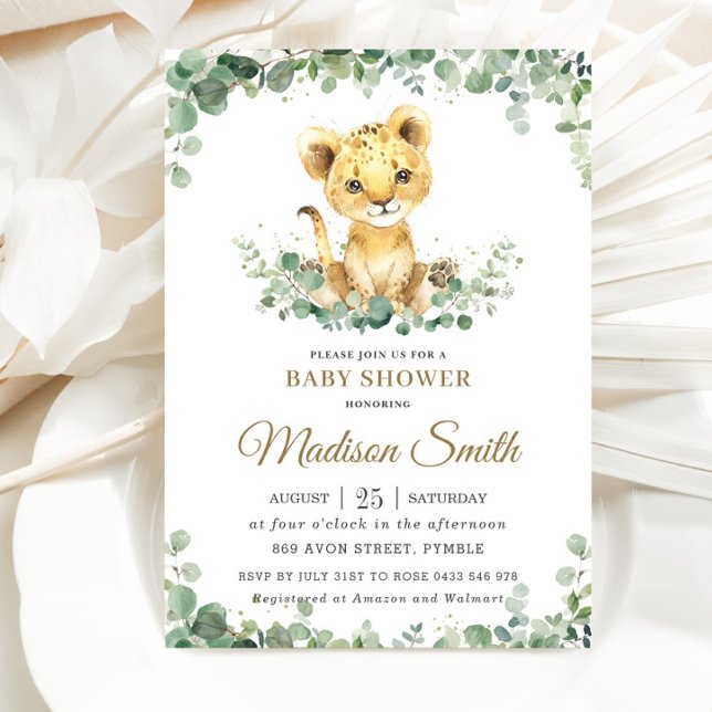 Invitación Moda Verdor Adorable Lion Cub Boy Baby Shower (Subido por el creador)