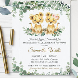 Invitación Moda Verdor Lion Cubs Twins Boy Chica Baby Shower