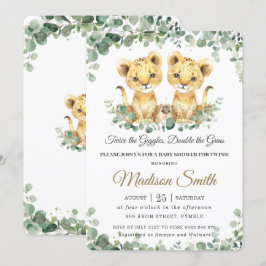 Invitación Moda Verdor Lion Cubs Twins Boys Baby Shower