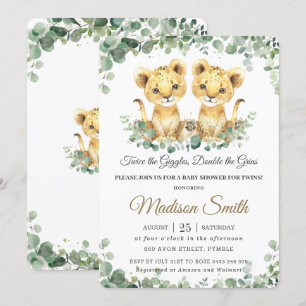 Invitación Moda Verdor Lion Cubs Twins Boys Baby Shower