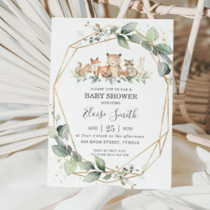 Invitación Moda Verdor Woodland Animales Baby Shower Neutral