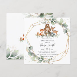 Invitación Moda Verdor Woodland Animales Baby Shower Neutral