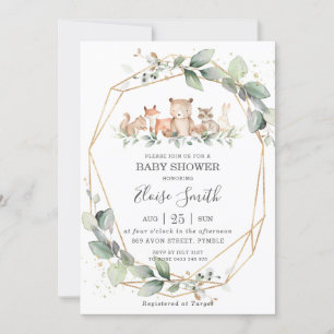 Invitación Moda Verdor Woodland Animales Baby Shower Neutral