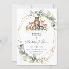 Invitación Moda Verdor Woodland Animales Baptism Christening