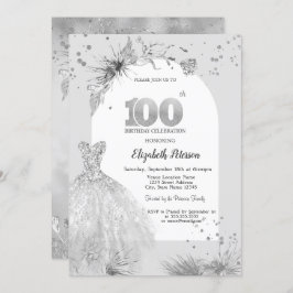 Invitación Moda Vestida Gris Invierno 100 cumpleaños