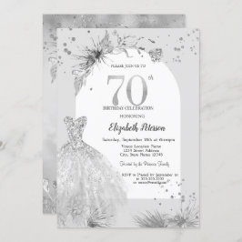 Invitación Moda Vestida Gris Invierno 70 cumpleaños
