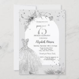 Invitación Moda Vestida Gris Invierno 75 cumpleaños