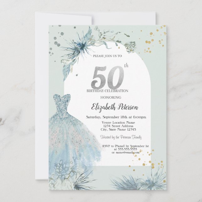 Invitación Moda Vestida Invierno 50 cumpleaños (Anverso)