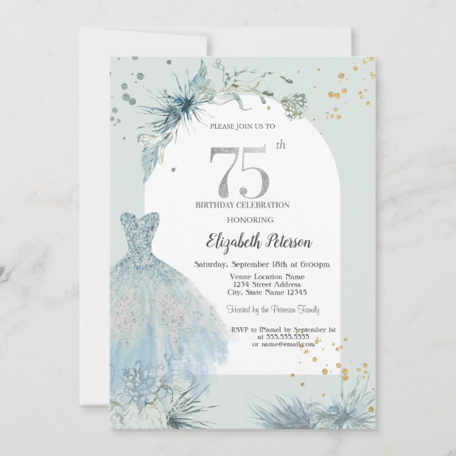 Invitación Moda Vestida Invierno 75 cumpleaños (Anverso)
