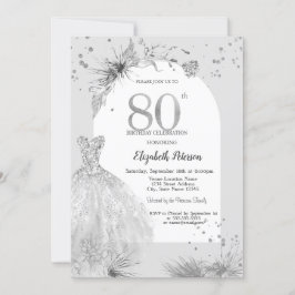 Invitación Moda Vestida Invierno Gris 80 cumpleaños
