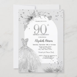 Invitación Moda Vestida Invierno Gris 90 cumpleaños