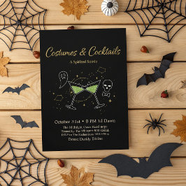 Invitación Moda Vestidos y Cócteles de Oro y Negro Halloween