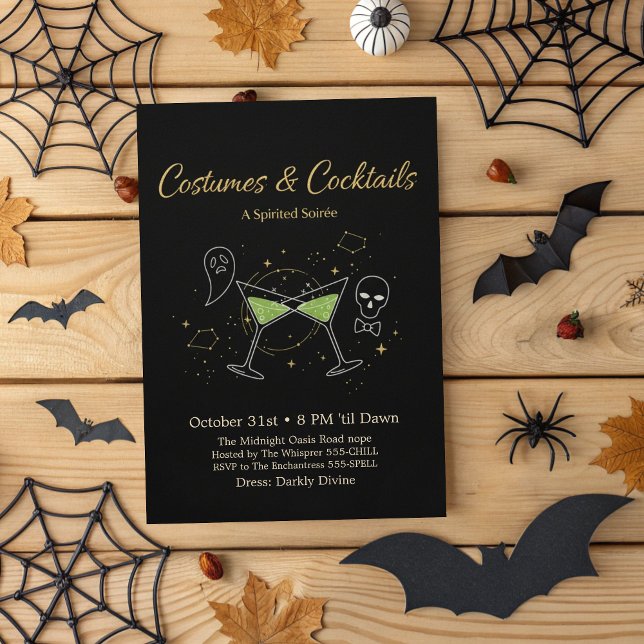 Invitación Moda Vestidos y Cócteles de Oro y Negro Halloween (Subido por el creador)