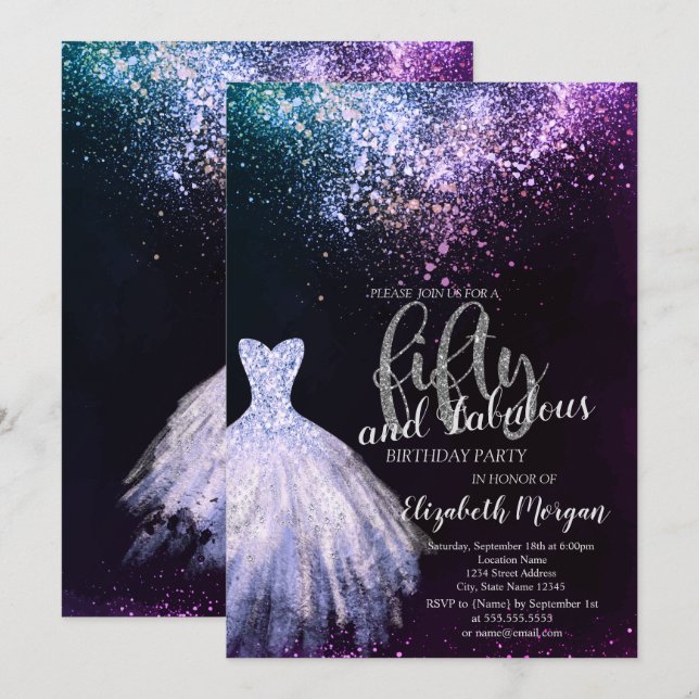 Invitación Moda Vestir Confetti 50 cumpleaños (Anverso / Reverso)