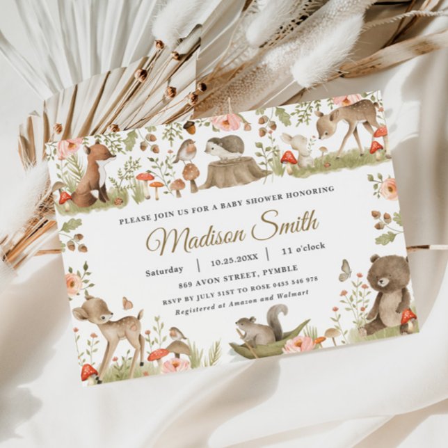 Invitación Moda Viñosos Animales de Woodland Baby Shower (Subido por el creador)