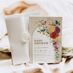 Invitación Moda Vintage Boho Floral Garden Baby Shower<br><div class="desc">Este elegante diseño cuenta con diferentes flores acuáticas mezcladas con vegetación y pasto de pampas ventiladas en diferentes tonalidades de rojo,  rubor,  amarillo y verde. Personalice la invitación con sus detalles y si desea reorganizar el estilo y la ubicación del texto,  pulse el botón "Haga clic para más personalizares".</div>