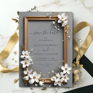 Invitación Moda Vintage Floral Golden Frame Save The Date