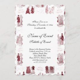 Invitación Moda vintage francesa roja y blanca Toile