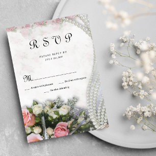 Invitación Moda vintage rosa rosa blanco rosa floral RSVP