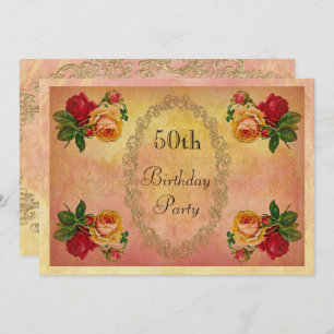 Invitación Moda Vintage Rosas 50 cumpleaños