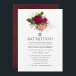 Invitación Moda vintage Rubor y borgoña Floral Bat Mitzvah<br><div class="desc">Moda rosas color rosa rosa y borgoña murciélago invitación mitzvah con acentos de oro rosa.</div>