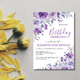 Invitación Moda Violet Rosa Floral Cumpleaños Botánico