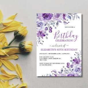 Invitación Moda Violet Rosa Floral Cumpleaños Botánico