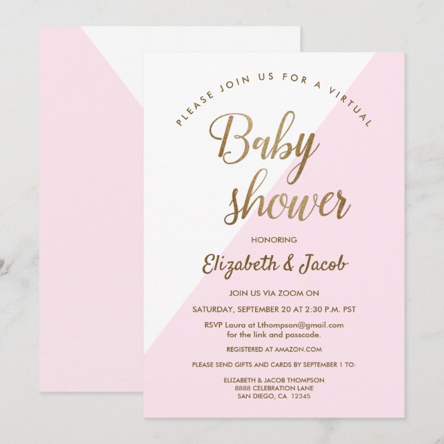Invitación Moda virtual moderna Baby Shower Pink Baby Girl (Anverso / Reverso)