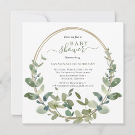 Invitación Moda Watercolor Greenery Gold Baby Shower