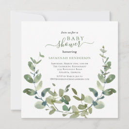 Invitación Moda Watercolor Greenery Wreath Baby Shower