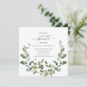 Invitación Moda Watercolor Greenery Wreath Baby Shower
