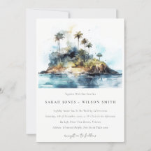 Moda Watercolor Seascape Palm Tree Island Boda
